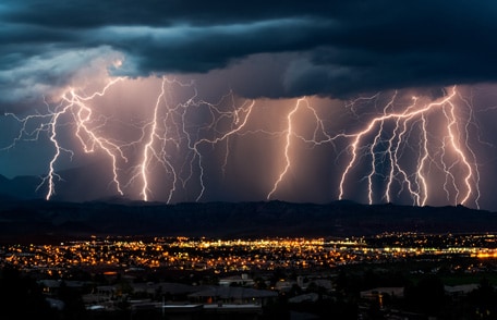 Severe lightning over a city at night Severe lightning over a city at night