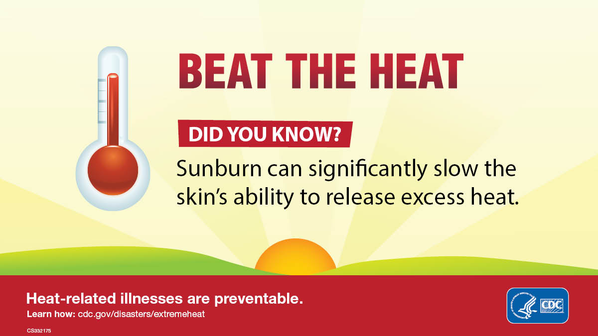 Beat The Heat. Heat-related illnesses are preventable. Did you know? Sunburn can significantly slow the skin's ability to release excess heat.