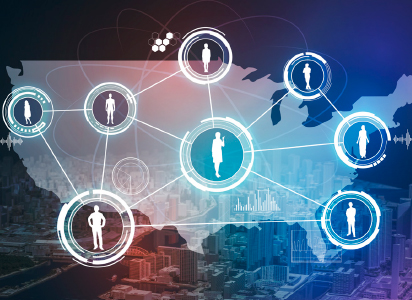 illustration of state map with people icons forming a network