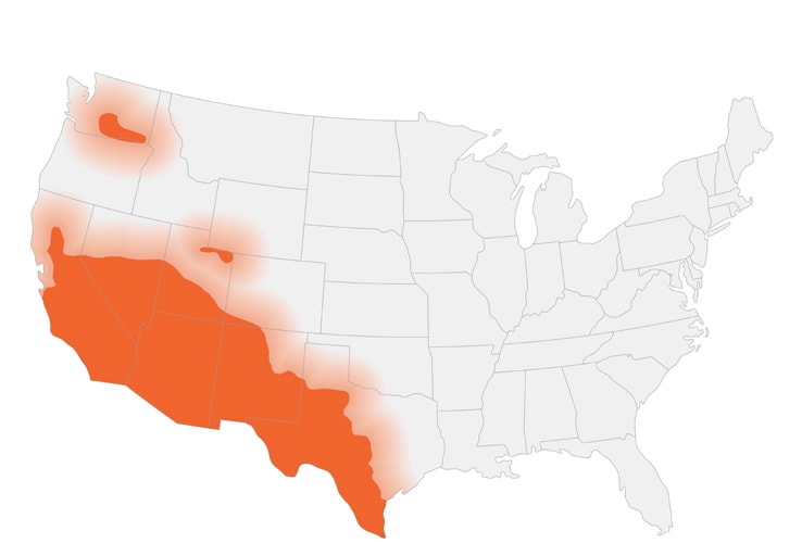 This map shows CDC’s current estimate of where the fungi that cause Valley fever live in the environment in the United States This map shows CDC’s current estimate of where the fungi that cause Valley fever live in the environment in the United States