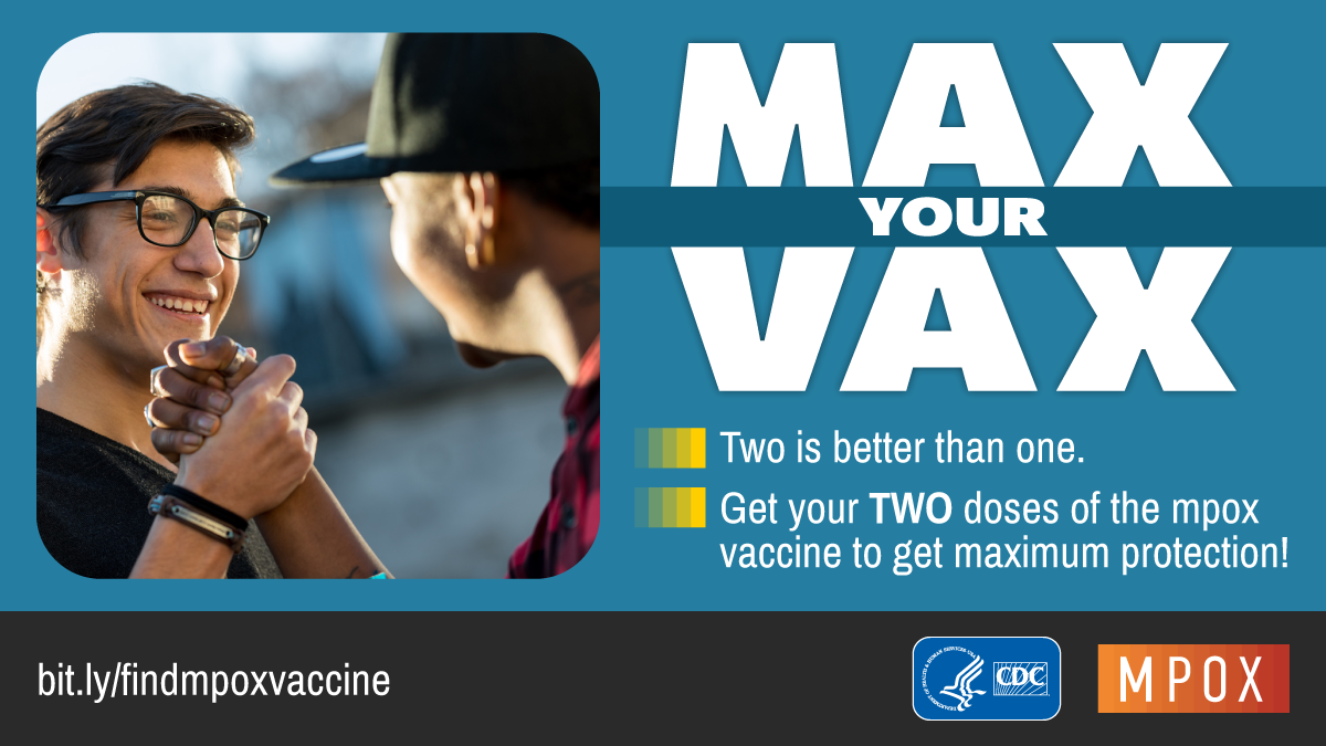 Mpox Max Your Vax Graphic showing 2 people holding hands