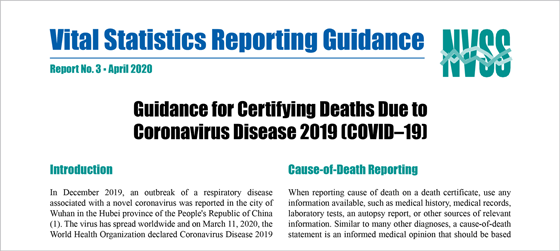 factsheet-overview-image2 Graphic 2 is a screen shot of Vital Statistics Reporting Guidance for Certifying Deaths Due to Coronavirus Disease 2019 (COVID-19) from the NCHS Covid-19 web page.