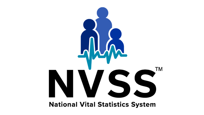 NVSS Vertical Logo for Thumbnail The National Vital Statistics System logo shows the outlines of 3 people above an EKG line.