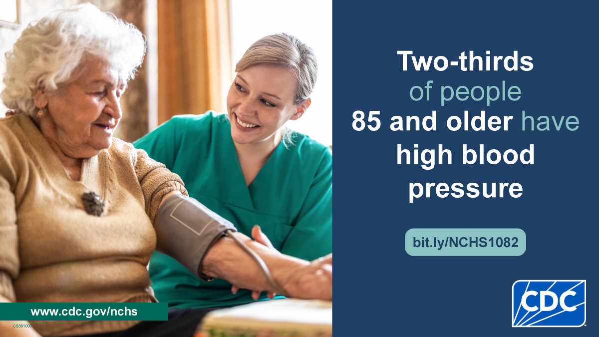 A nurse takes an older female patient’s blood pressure. Two-thirds of people 85 and older have high blood pressure.