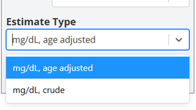 Screenshot of the dropdown list for Estimate Type in the Data Query System.