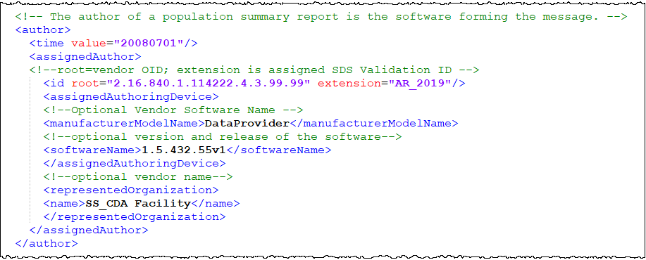 au-sds-author An example of the XML coding of the author field for AU CDA files