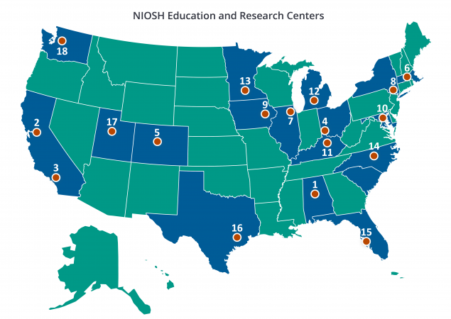 Education and Research Centers Locations of the 18 ERCs across the United States.