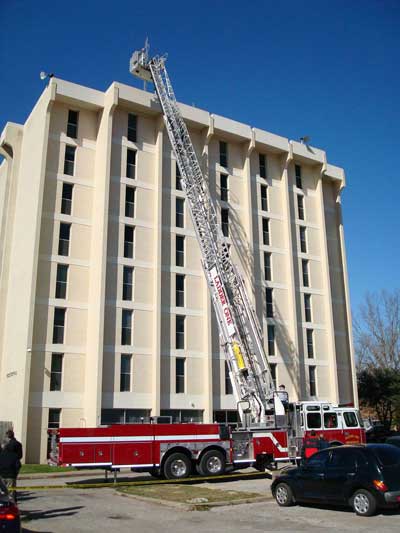 aerial platform raised over building