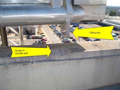 lifting eye and gouge in concrete wall