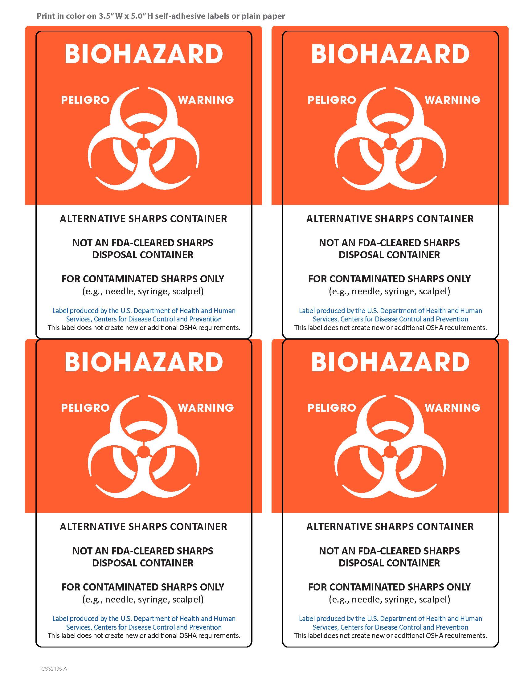 Sharps disposal label English
