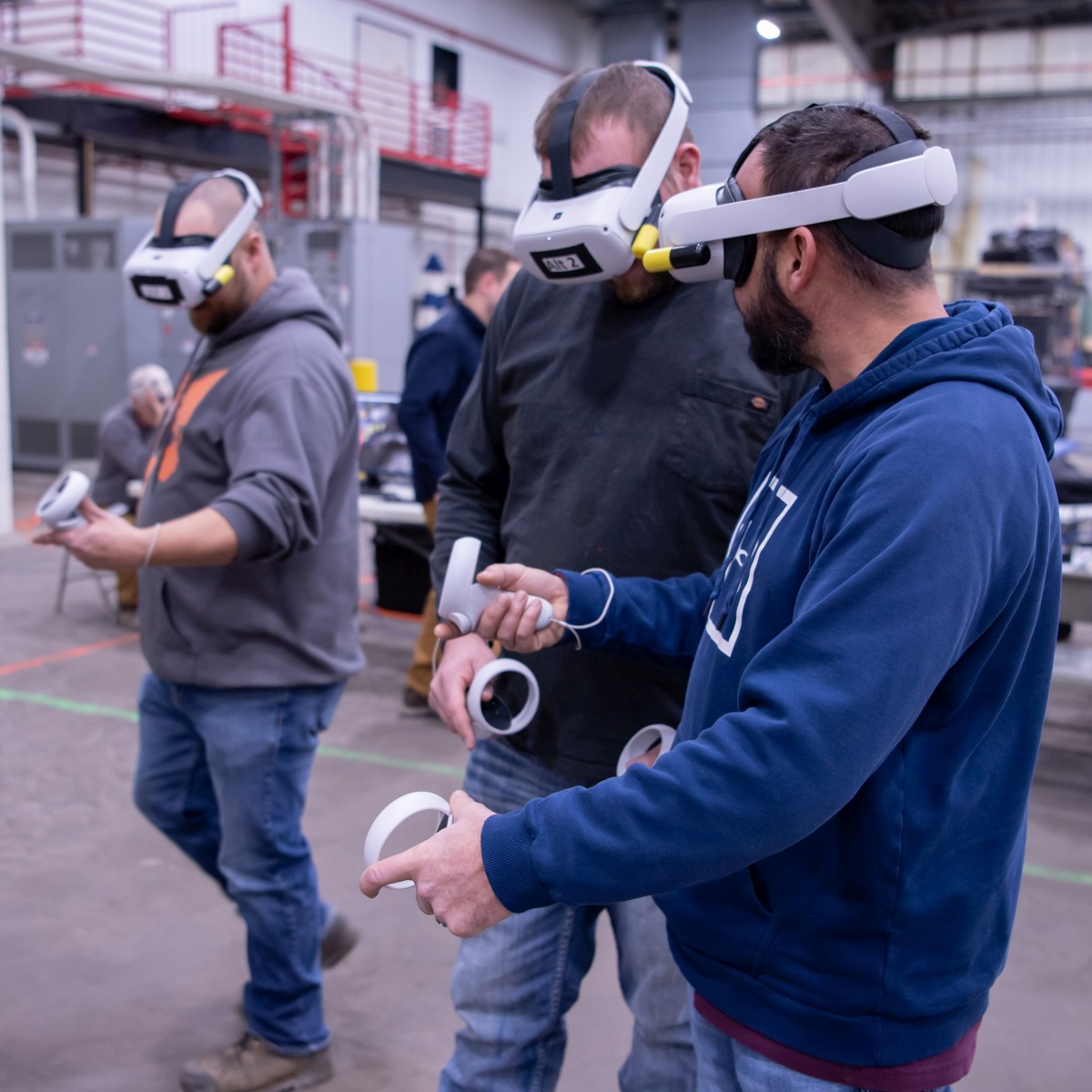 Mine rescue team members reviewing the map board in VR-MRT