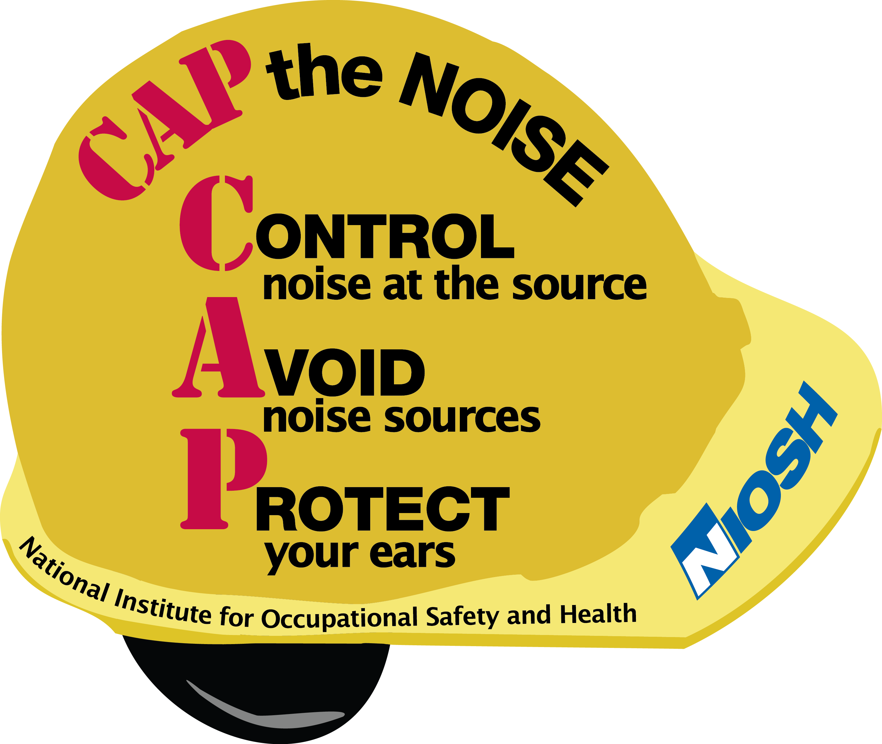 Cap the Noise image CAP the NOISE sticker illustrating hierarchy of controls. Control - Avoid -Protect (CAP)