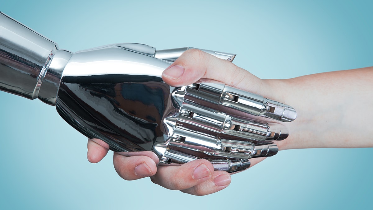 — title missing — Human shaking hands with robot