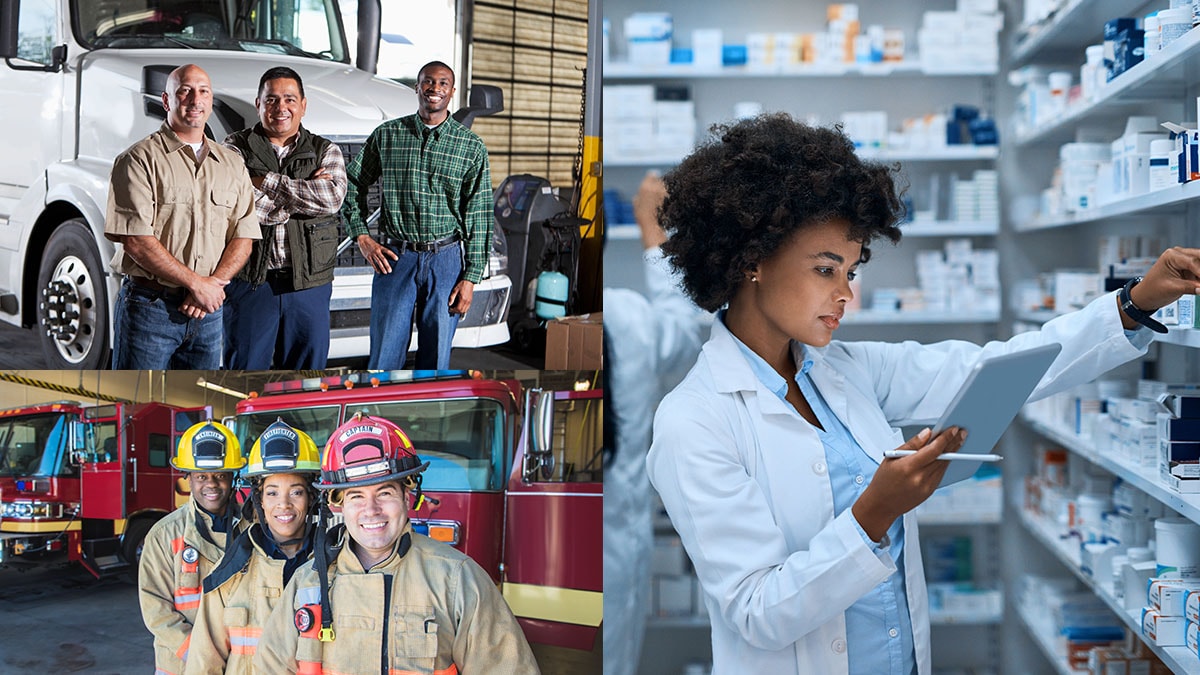 -- title missing -- Workers in firefighting, transportation and healthcare