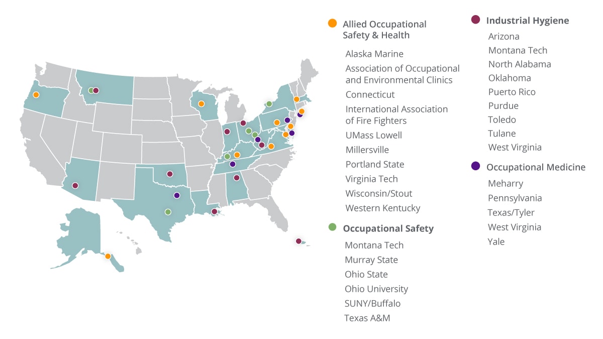 — title missing — Map of training project grant locations.