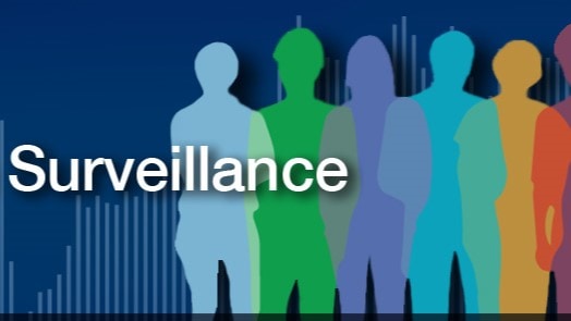 surveillance Image of the word "surveillance" on a blue background with outlines of different workers to represent different industries.