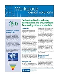cover page for document 2018-122 Cover of NIOSH Publication 2018-122 "Workplace Design Solutions: Protecting Workers during Intermediate and Downstream Processing of Nanomaterials"