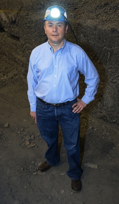 ? OMSHR researcher John Sammarco in the simulated mining environment where he tests the NIOSH LED cap lamp. ? OMSHR researcher John Sammarco in the simulated mining environment where he tests the NIOSH LED cap lamp.