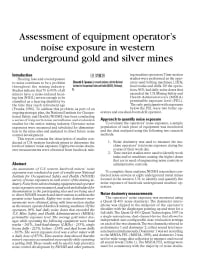 Image of publication Assessment of Equipment Operator?s Noise Exposure in Western Underground Gold and Silver Mines