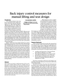 Image of publication Back Injury Control Measures for Manual Lifting and Seat Design