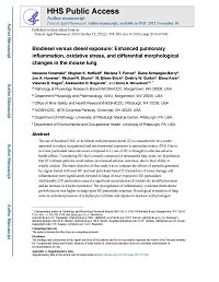 First page of Biodiesel Versus Diesel Exposure: Enhanced Pulmonary Inflammation, Oxidative Stress, and Differential Morphological Changes in the Mouse Lung