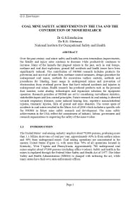 Image of publication Coal Mine Safety Achievements in the USA and the Contribution of NIOSH Research