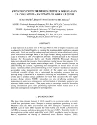 Image of publication Explosion Pressure Design Criteria for Seals in U.S. Coal Mine - An Update on Work at NIOSH