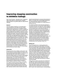 Cover sheet of publication ?Improving stopping construction to minimise leakage.?