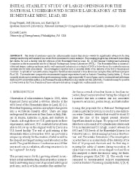 Image of publication Initial Stability Study of Large Openings for the National Underground Science Laboratory at the Homestake Mine, Lead, SD