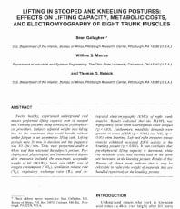 Image of publication Lifting in Stooped and Kneeling Postures: Effects on Lifting Capacity, Metabolic Cost, and Electromyography of Eight Trunk Muscles