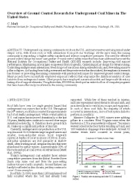 Image of publication Overview of Ground Control Research for Underground Coal Mines in the United States