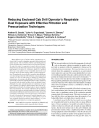 Image of publication Reducing Enclosed Cab Drill Operator's Respirable Dust Exposure with Effective Filtration and Pressurization Techniques