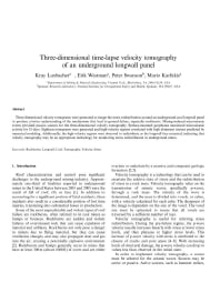 Image of publication Three-Dimensional Time-Lapse Velocity Tomography of an Underground Longwall Panel