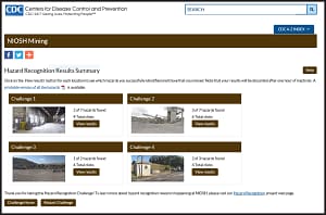 Image screen capture of Hazard Recognition Results Summary page