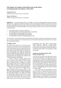 Image of publication The Impact of Ground Control Research on the Safety of Underground Coal Miners: 1910-2010