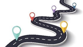 JM winding road timeline on a white isolated background