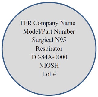 abbreviated label, FFR Company Name Model/Part Number Surgical N95 Respirator TC-84A-0000 NIOSH Lot # abbreviated label, FFR Company Name Model/Part Number Surgical N95 Respirator TC-84A-0000 NIOSH Lot #