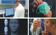 videofacemask.jpg researcher at computer, face mask, computer image of face, research measuring face
