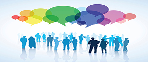 Individuals with comment balloons above them