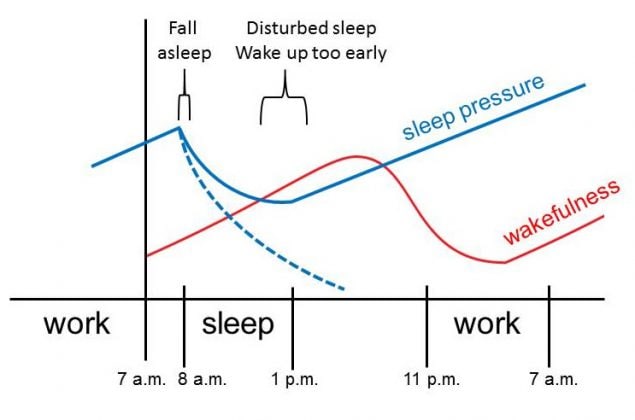 M2Hb Figure 2.6b. Working night shift leads to loss of synchronization of the homeostatic sleep pressure drive and circadian wakefulness rhythm.