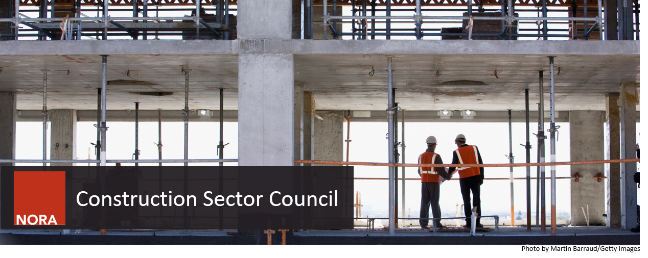 NORA Construction Banner V4 NORA Construction Sector Council banner of a work site with two construction workers