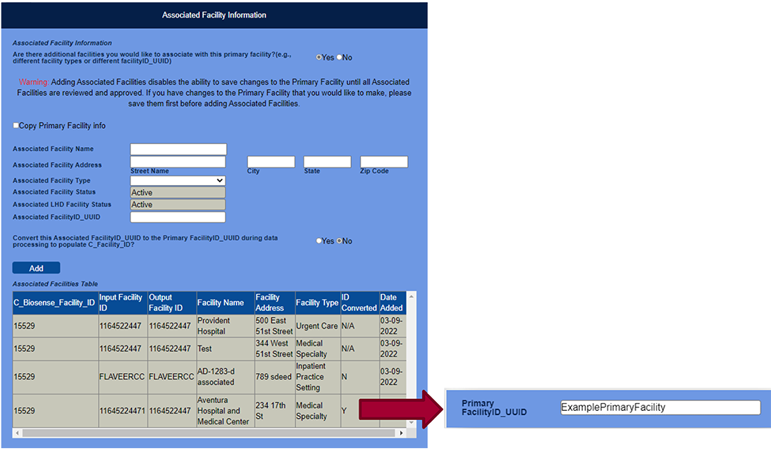 Figure 3. View of Associated Facility Table (in MFT) highlighting the different UUIDs Figure 3. View of Associated Facility Table (in MFT) highlighting the different UUIDs