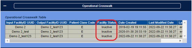 Operational Crosswalk Facility Status Inactive Operational Crosswalk Facility Status Inactive