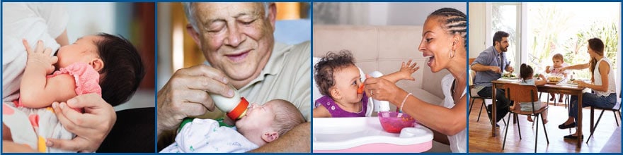  Los bebés y los niños pequeños se alimentan con leche materna, biberón y cuchara.