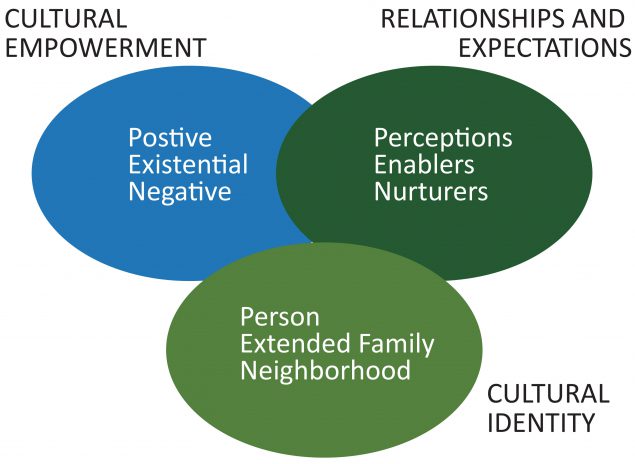 20_0245_01 The PEN-3 Model. The model has 3 primary components: cultural identity, cultural empowerment, and relationships and expectations, and each of the 3 components has 3 domains.