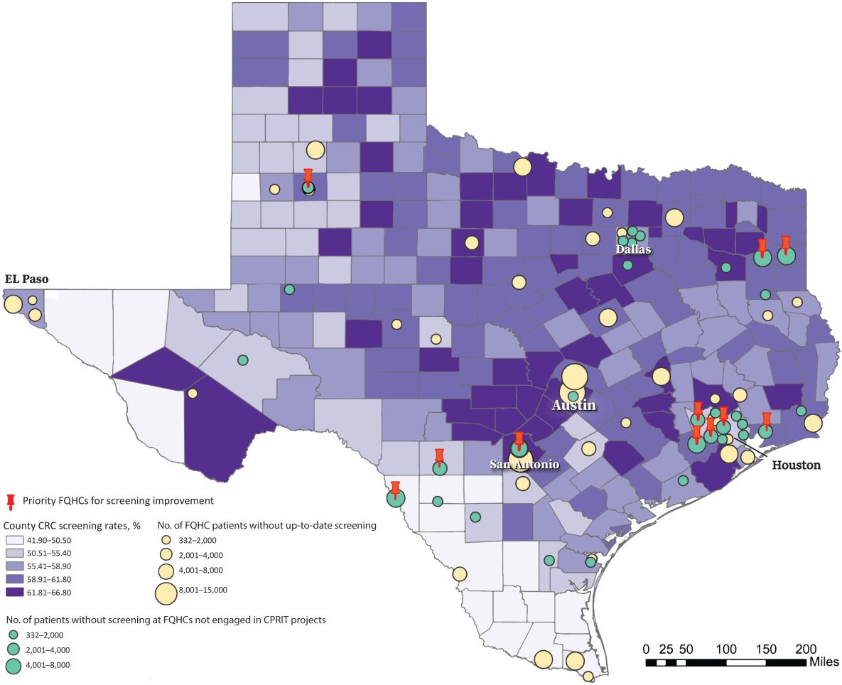 22_0205_01 The identified priority FQHCs are scattered throughout Texas and mainly located in east Texas, southwest Texas toward the Texas–Mexico border, and in the Texas Panhandle area.