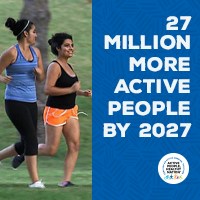 Active People Healthy Nation 27 million more active people by 2027, 2 Latino women running Active People Healthy Nation 27 million more active people by 2027, 2 Latino women running