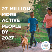 Active People Healthy Nation 27 million more active people by 2027, AA Hispanic dog walking Active People Healthy Nation 27 million more active people by 2027, AA Hispanic dog walking