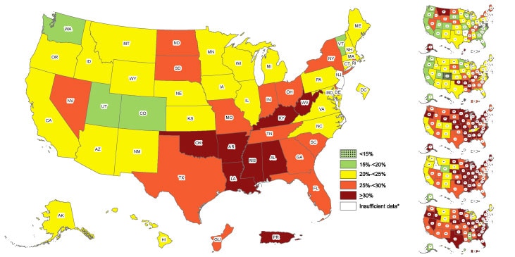 Adult Physical Inactivity Prevalence Maps by Race/Ethnicity