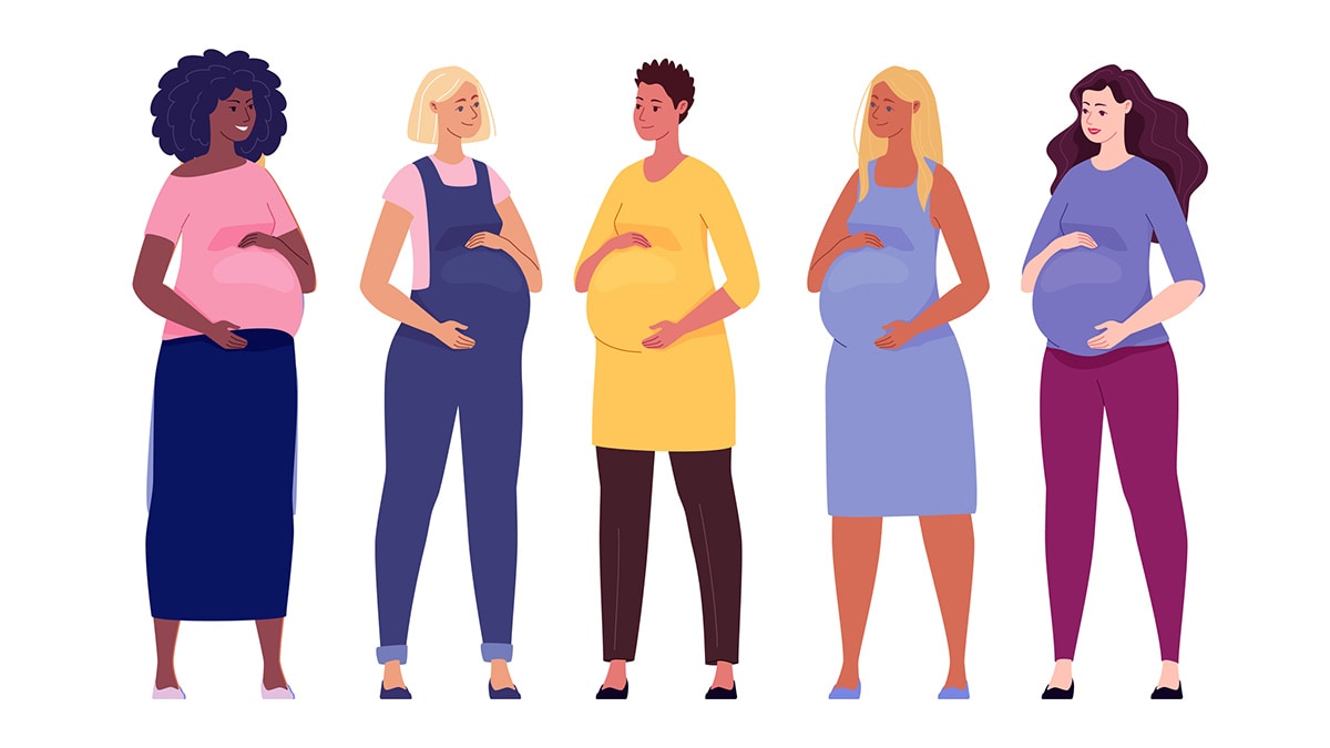 -- title missing -- Five pregnant women of different ethnicities.